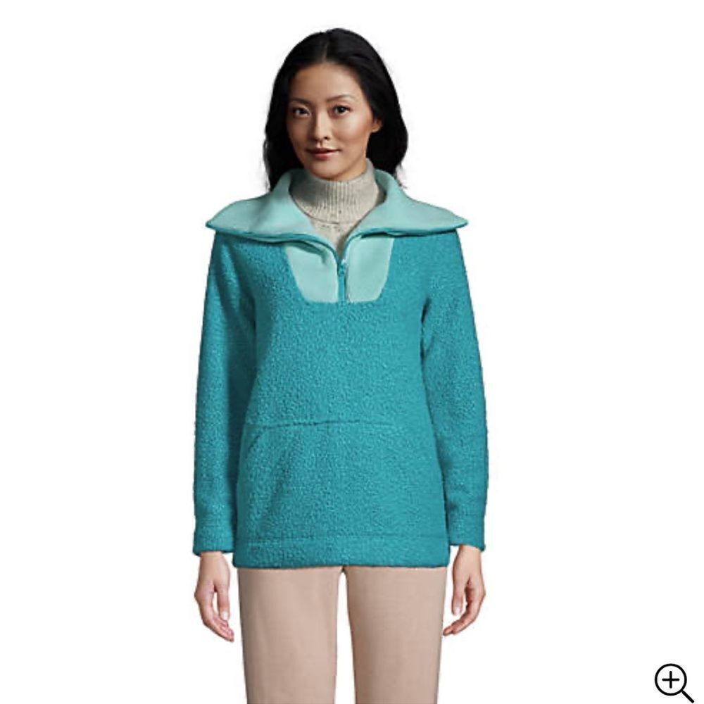 WOMENāSĀ MEDIUM PETITE PEACOCK TEAL BOUCLE 1/4āZIPāJACKET LANDS END